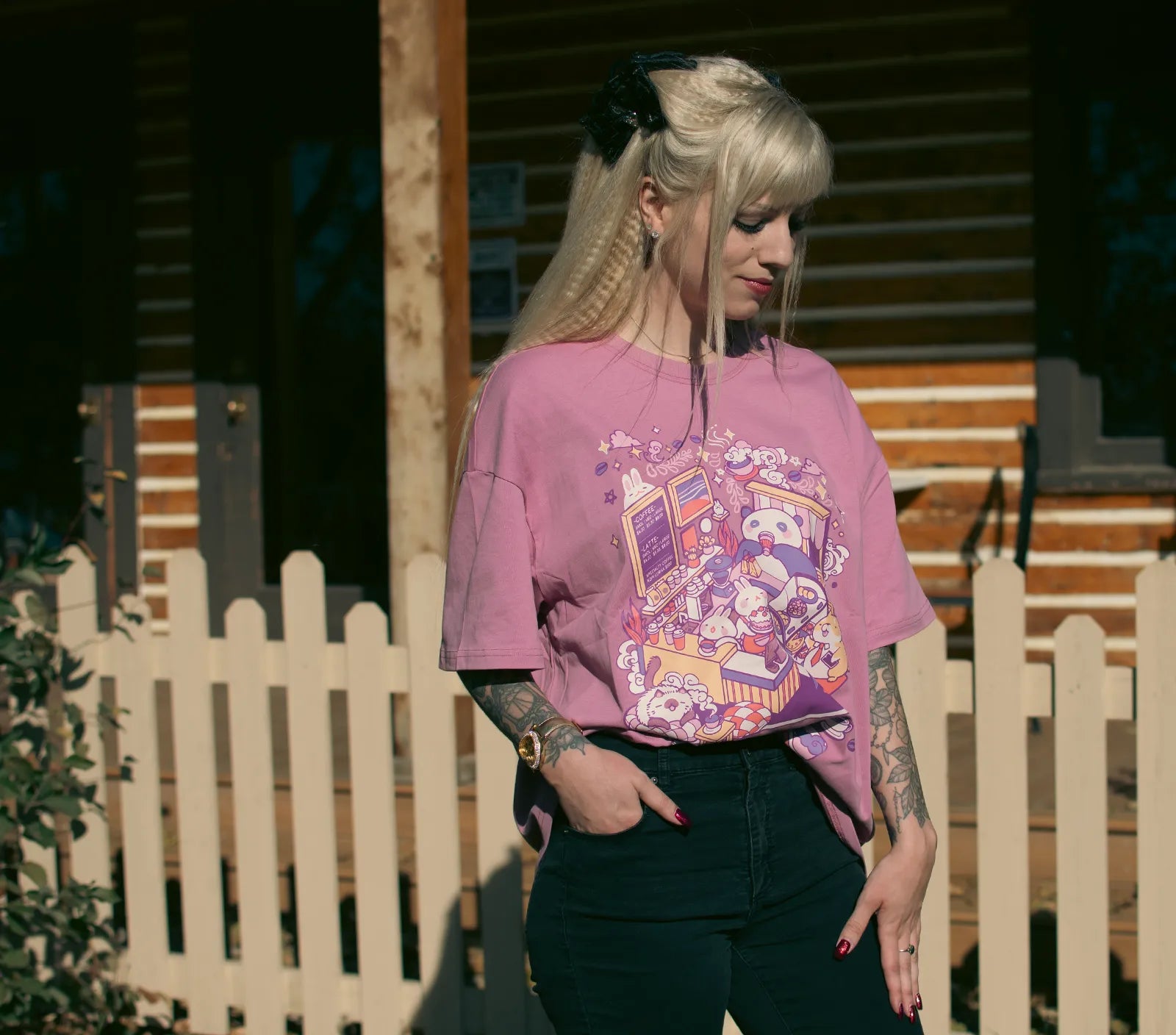 Bunny Cafe Oversized Drop-shoulder T-shirt